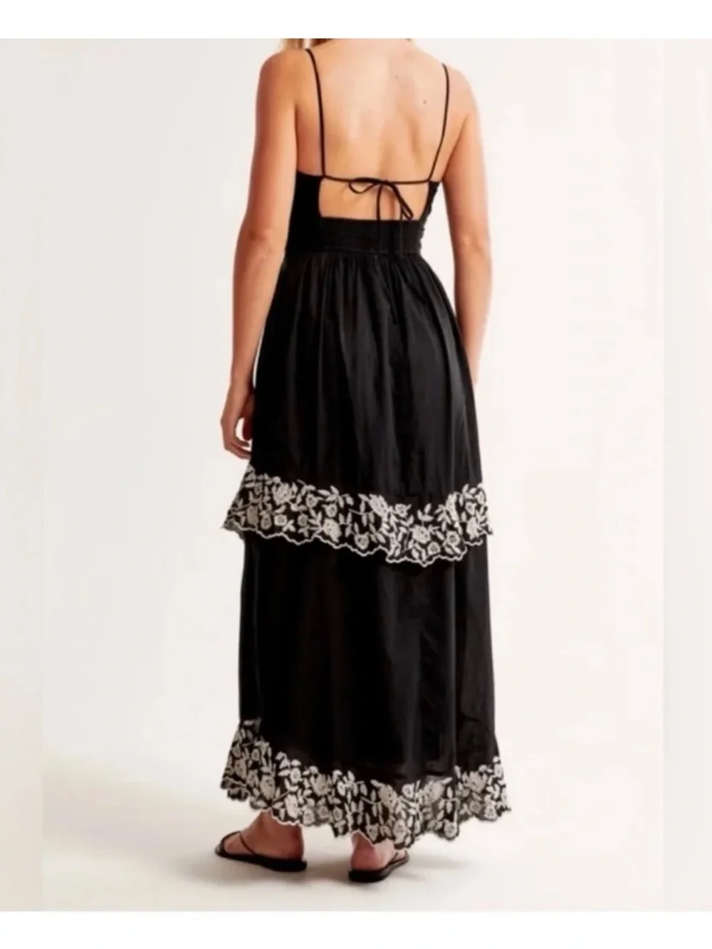 Abercrombie & Fitch Black Maxi Dress with White Floral Embroidery